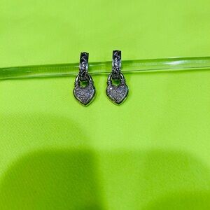 ZALES Pave’ diamond heart shaped 925 silver pierced earrings
